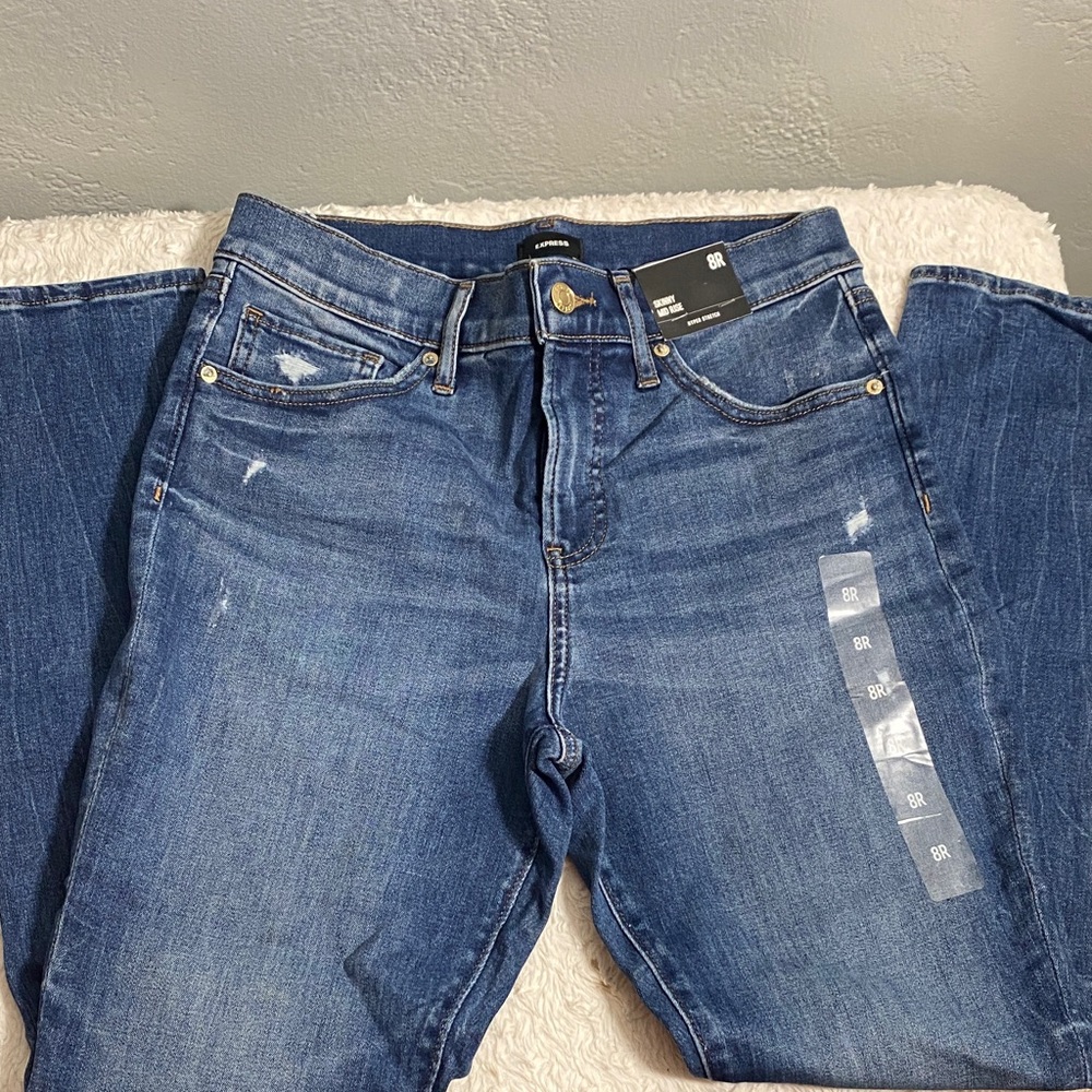 Express Dark Blue Skinny Mid Rise Jeans NWT